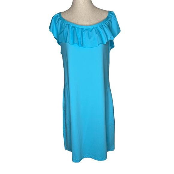 Tommy Bahama Pearl Off-the-shoulder Ruffle Dress in Blue - L - Picture 3 of 7